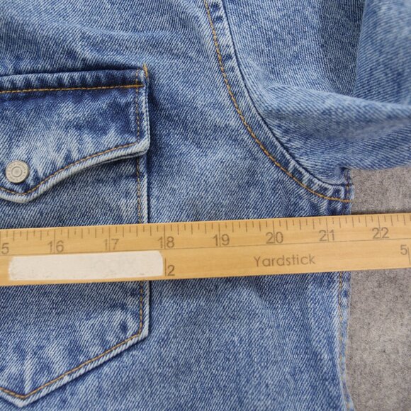 Zara Jacket Mens Medium Blue Denim Button Up Graphic Print MCM Pockets - Picture 9 of 12